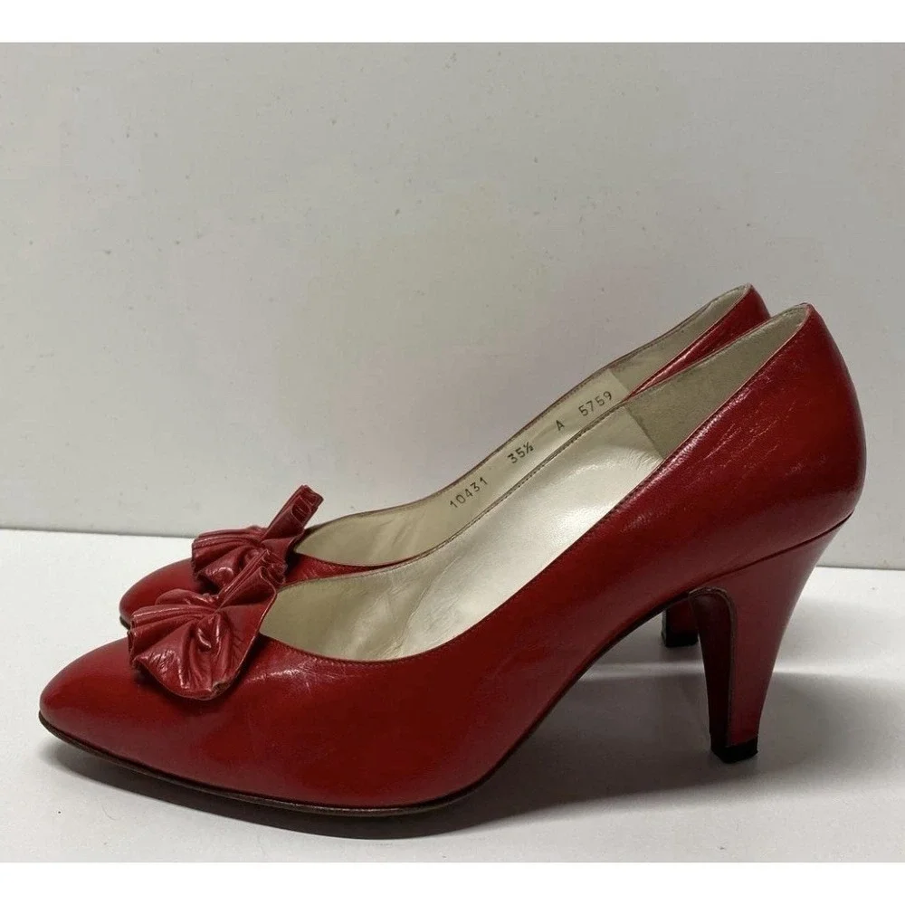 Bruno Magli Authentic Red Leather Pumps Made In Italy Heels Size‎ 5 W Italy COA